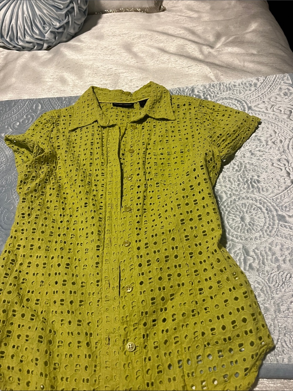 New York & Company Olive Eyelet Button-Down Shirt